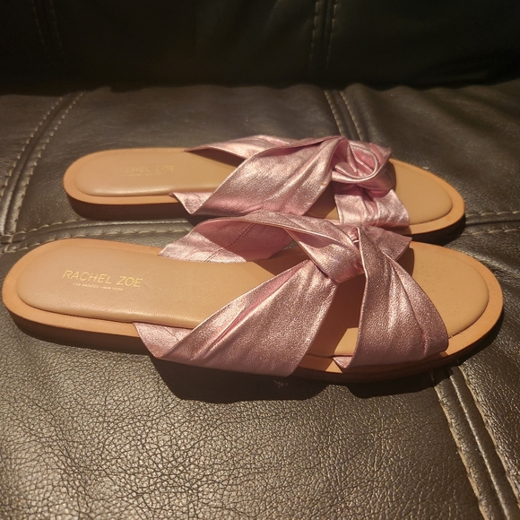 Rachel Zoe Metallic Pink Leather Knot Flat Sandal - Picture 3 of 9